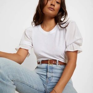 Nation LTD Bia White Puff-Sleeve Ruffle Hem Top